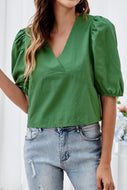 V Neck Puff Sleeve Top