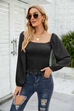 Load image into Gallery viewer, Frill Hem Smocked Balloon Sleeve Blouse
