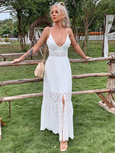 Load image into Gallery viewer, Plunge Button Front Eyelet Maxi Dress
