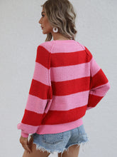 Load image into Gallery viewer, Striped Raglan Sleeve Ribbed Trim Knit Top
