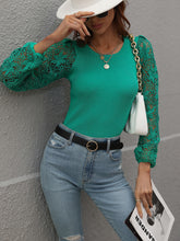 Load image into Gallery viewer, Lace Sleeve Round Neck Ribbed Top
