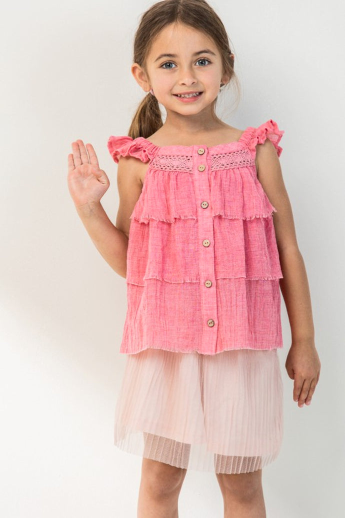 ODDI Girls Buttoned Ruffled Top