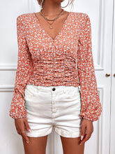 Load image into Gallery viewer, Ditsy Floral Balloon Sleeve Ruched Blouse
