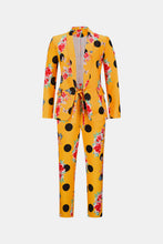 Load image into Gallery viewer, Polka Dot Floral Shawl Collar Blazer and Belted Pants Set
