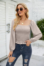 Load image into Gallery viewer, Frill Hem Smocked Balloon Sleeve Blouse
