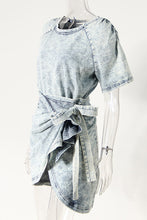 Load image into Gallery viewer, Acid Wash Denim T-Shirt and Side Tie Skirt Set

