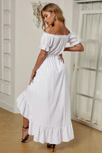 Load image into Gallery viewer, Off-Shoulder Drawstring Waist Ruffled High-Low Dress
