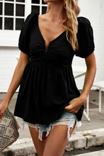 Load image into Gallery viewer, Notched Neck Smocked Babydoll Top
