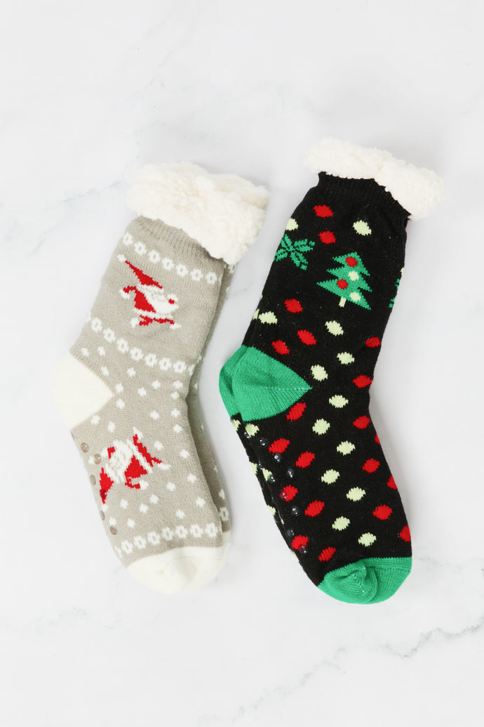 Christmas Two-Pair Fleece Knit Socks