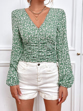 Load image into Gallery viewer, Ditsy Floral Balloon Sleeve Ruched Blouse
