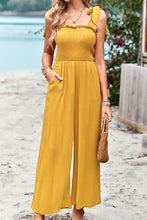 Load image into Gallery viewer, Frill Trim Tie Shoulder Wide Leg Jumpsuit with Pockets
