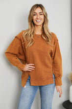 Load image into Gallery viewer, Sew In Love Full Size Exposed Seam Slit Sweatshirt

