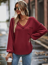 Load image into Gallery viewer, Seam Detail V-Neck Lantern Sleeve Top
