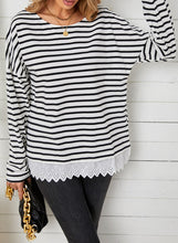 Load image into Gallery viewer, Striped Long Sleeve Lace Trim Top
