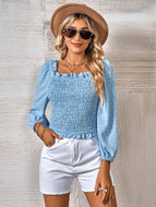 Swiss Dot Smocked Frill Trim Top