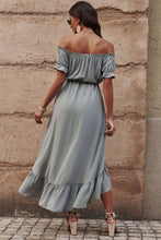 Load image into Gallery viewer, Off-Shoulder Drawstring Waist Ruffled High-Low Dress
