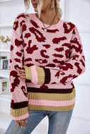 Leopard Striped Round Neck Sweater