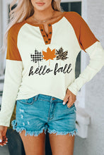 Load image into Gallery viewer, Simply Love HELLO FALL Graphic Raglan Sleeve Henley Top
