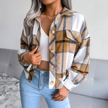 Load image into Gallery viewer, Plaid Button Cuff Long Sleeve Jacket
