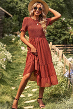 Load image into Gallery viewer, Swiss Dot Smocked Round Neck Short Sleeve Midi Dress
