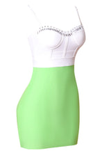 Load image into Gallery viewer, Two-Tone Rhinestone Detail Spaghetti Strap Bandage Dress
