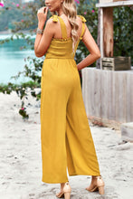Load image into Gallery viewer, Frill Trim Tie Shoulder Wide Leg Jumpsuit with Pockets
