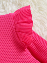 Load image into Gallery viewer, Girls Ruffle Shoulder Flare Sleeve Rib-Knit Sweater
