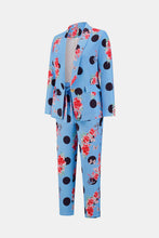 Load image into Gallery viewer, Polka Dot Floral Shawl Collar Blazer and Belted Pants Set
