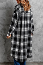 Load image into Gallery viewer, Plaid Button Down Dropped Shoulder Duster Coat
