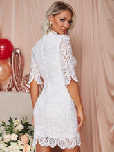 Load image into Gallery viewer, Scalloped Hem Half Sleeve Mock Neck Lace Dress
