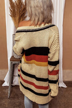 Load image into Gallery viewer, Striped Open Front Dropped Shoulder Longline Cardigan
