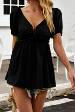 Load image into Gallery viewer, Notched Neck Smocked Babydoll Top
