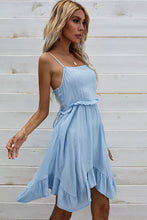 Load image into Gallery viewer, Lace-Up Spaghetti Strap Ruffle Hem Dress
