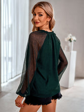 Load image into Gallery viewer, Frill Trim Tie Neck Raglan Sleeve Blouse
