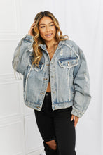 Load image into Gallery viewer, POL Time To Shine Twill Denim Fringe Jacket
