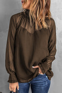 Frill Trim High Neck Sheer Blouse