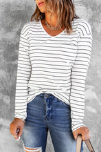 Load image into Gallery viewer, Striped V-Neck Long Sleeve Tee
