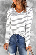 Striped V-Neck Long Sleeve Tee