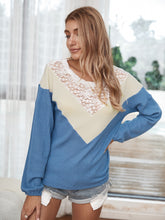 Load image into Gallery viewer, Color Block Spliced Lace Waffle-Knit Top
