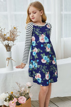 Load image into Gallery viewer, Girls Floral Striped Raglan Sleeve Dress
