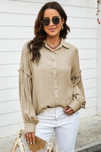 Load image into Gallery viewer, Button Front Bubble Sleeve Frill Trim Blouse
