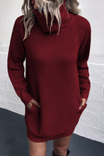 Load image into Gallery viewer, Turtleneck Raglan Sleeve Rib-Knit Dress with Pockets
