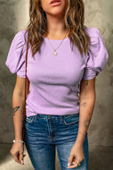Twisted Puff Sleeve Round Neck Top