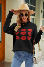 Load image into Gallery viewer, Woven Right Lip Graphic Slit Dropped Shoulder Sweater

