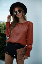 Load image into Gallery viewer, Ruched Round Neck Keyhole Back Blouse
