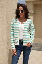 Load image into Gallery viewer, Striped Button Down Round Neck Cardigan

