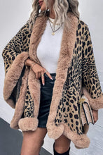 Load image into Gallery viewer, Animal Print Faux Fur Trim Poncho Jacket
