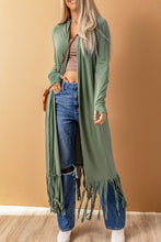 Load image into Gallery viewer, Fringe Hem Open Front Thumbhole Sleeve Duster Cardigan
