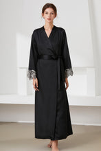 Load image into Gallery viewer, Contrast  Lace Trim Belted Robe
