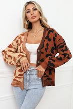 Load image into Gallery viewer, Leopard Button Front Ribbed Trim Cardigan
